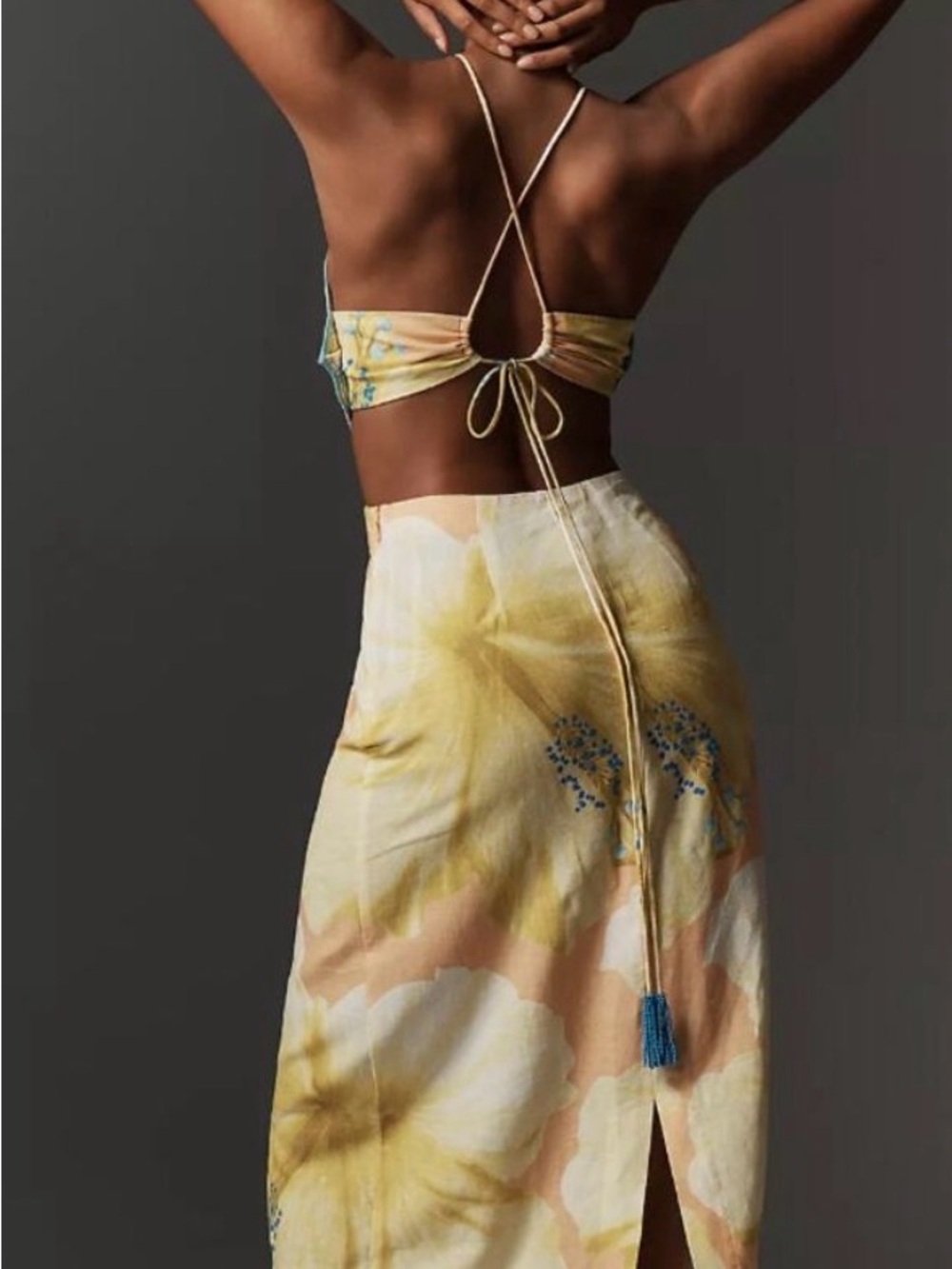 FARM Rio Yellow & Cream Floral Halter Midi Dress - Picture 2 of 2